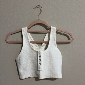 Aerie White Waffle Knit Cropped Tank Top with Razorback